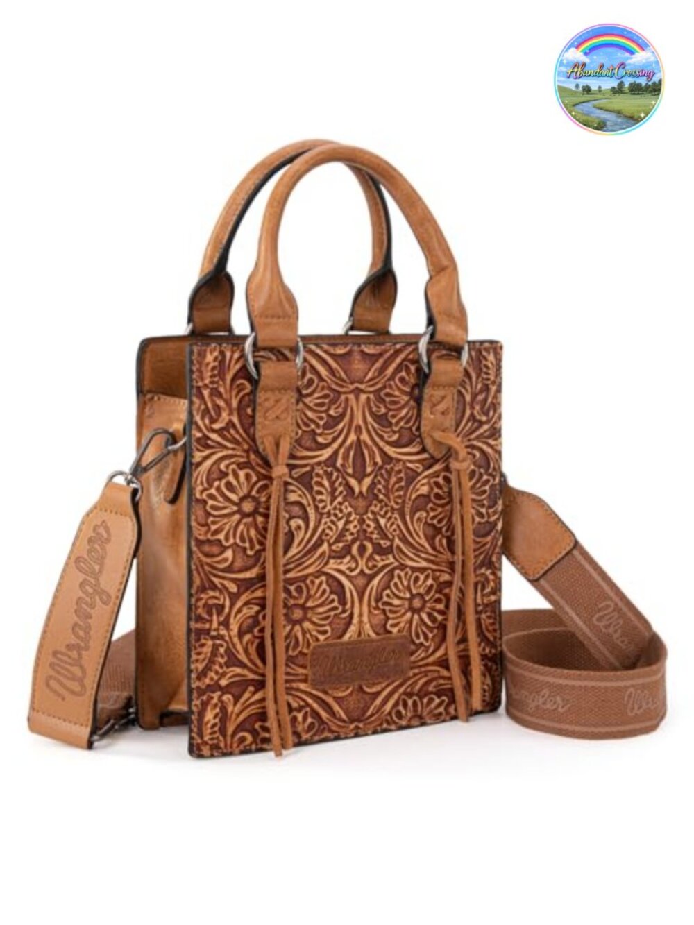 Wrangler Embossed Crossbody Purse Fringe Top Handle Western Mini Tote